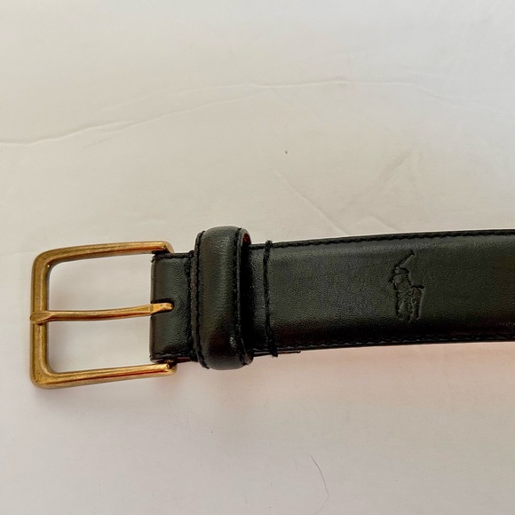 SOLD Polo Ralph Lauren Leather Belt Men's 42 Black Pony Leather Embossed Logo - Picture 4 of 8
